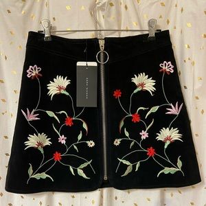 Zara embroidered suede skirt with zipper